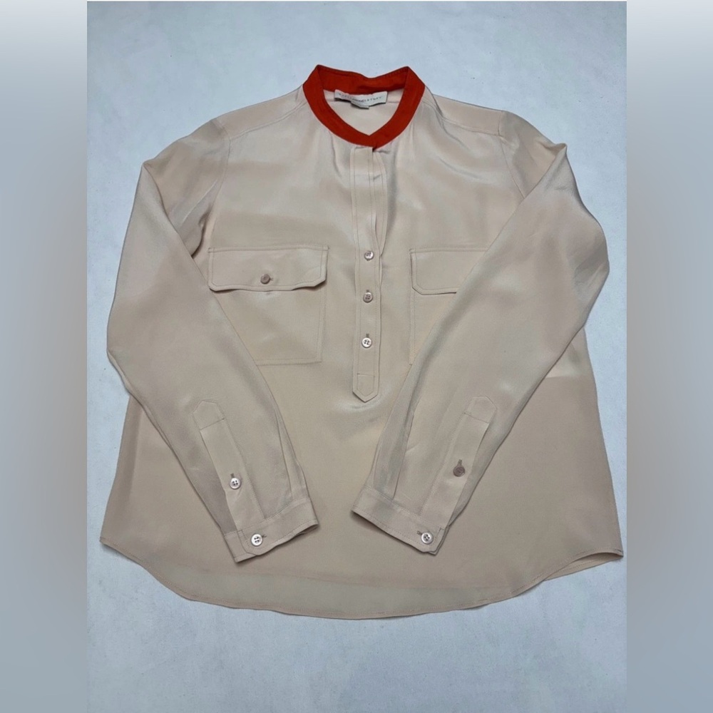 Stella Mccartney Beige Button Down Shirt With Red Collar View 2